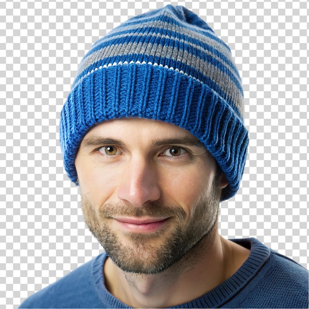 PSD portret przystojniaka w dzierżonym kapeluszu izolowany na przezroczystym tle