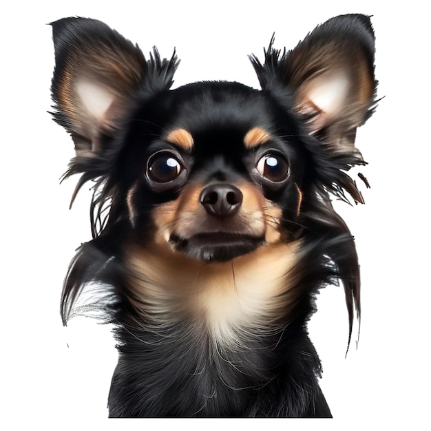 PSD portret studia czarno-brązowego psa chihuahua patrzącego do przodu i stojącego