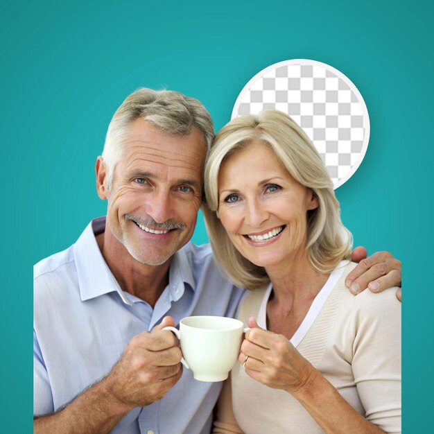 PSD portret szczęśliwej starszej pary pijącej herbatę