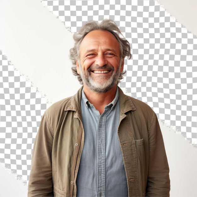 PSD portret uśmiechniętego dojrzałego mężczyzny stojącego na przezroczystym tle