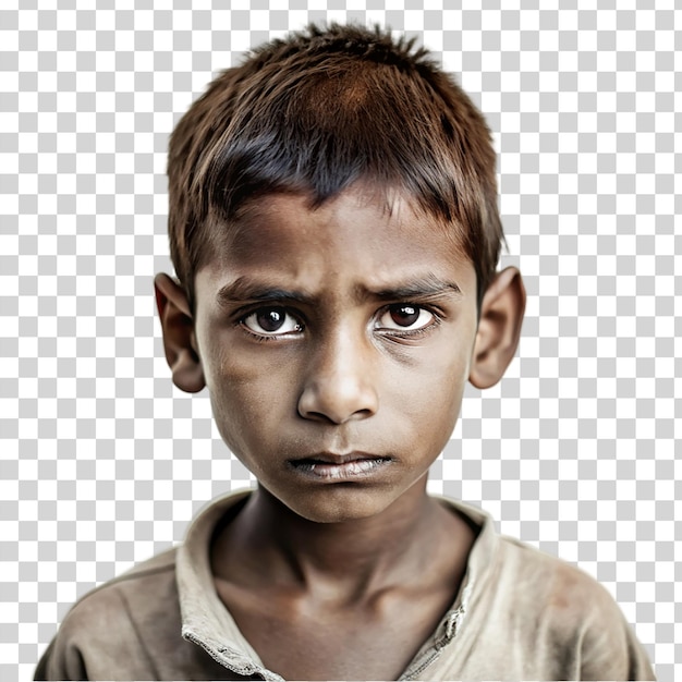 PSD portret van een arme jongen geïsoleerd op een doorzichtige achtergrond