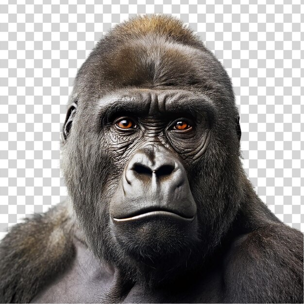 PSD portret van een geïsoleerde gorilla op een doorzichtige achtergrond