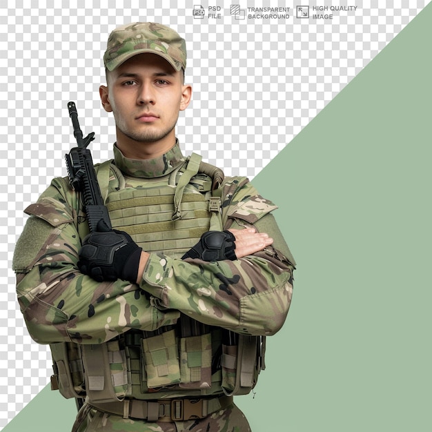 Portret van een geïsoleerde soldaat op doorzichtige of witte achtergrond png
