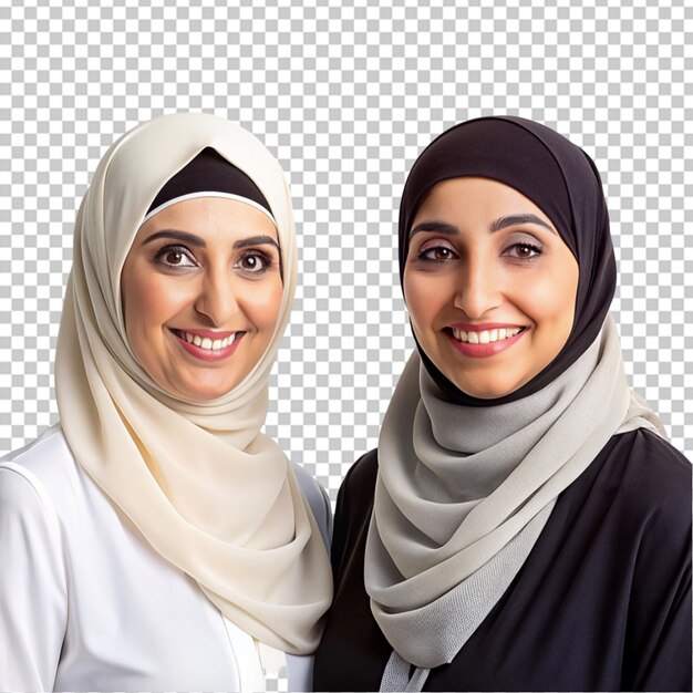 Portret van een gelukkige arabische twee vriendin moslimvrouw