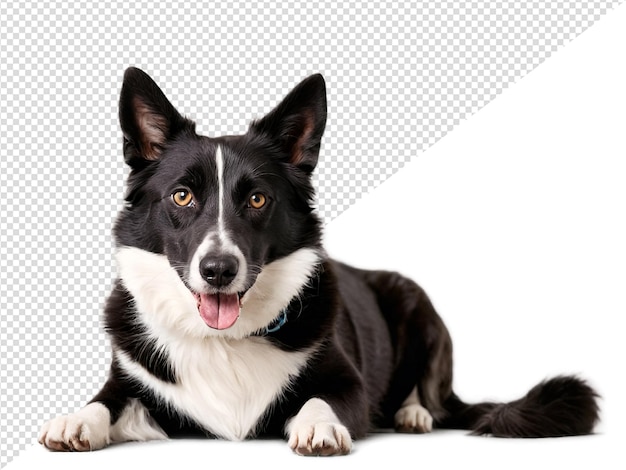 Portret van een gelukkige hond en kat die naar de camera kijken op een doorzichtige achtergrond