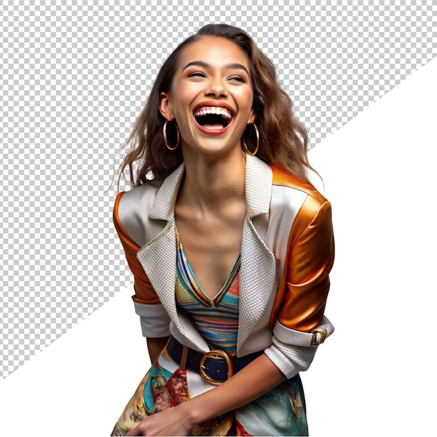 PSD portret van een gelukkige vrouw die lacht op een transparante achtergrond