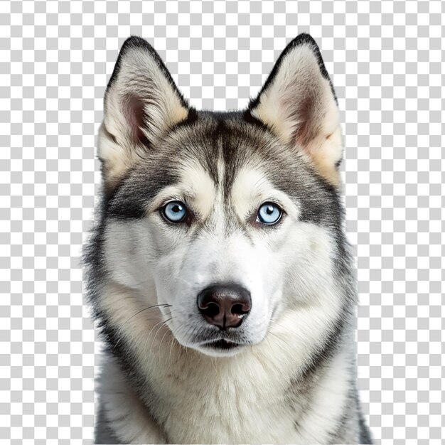 PSD portret van een grijze husky op een doorzichtige achtergrond