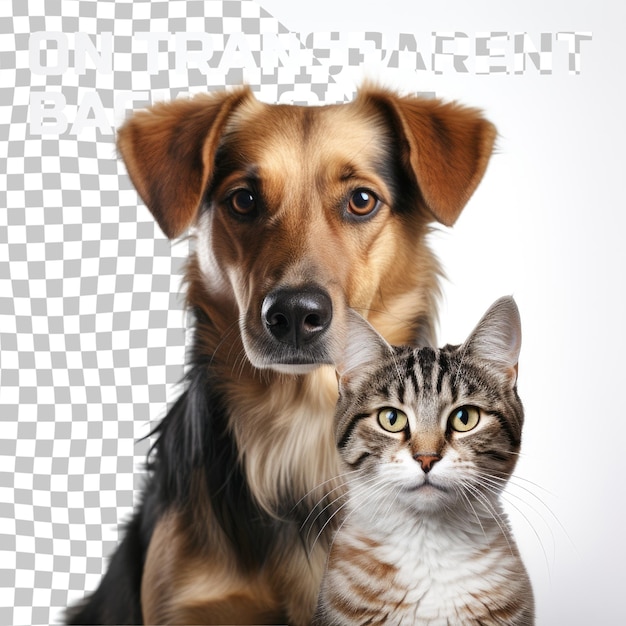 Portret van een hond en een kat die naar de camera kijken voor een transparante achtergrond