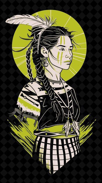 PSD portret van een hopi-vrouw met een traditionele kilt en een veer levendig kleurenontwerp png-collecties