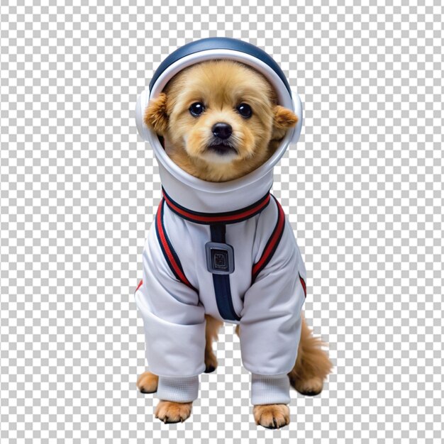 PSD portret van een humanoïde antropomorfe hond in een wit astronautenpak geïsoleerd doorzichtig