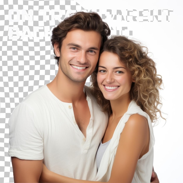 Portret van een jong gelukkig glimlachend echtpaar geïsoleerd op een transparante achtergrond