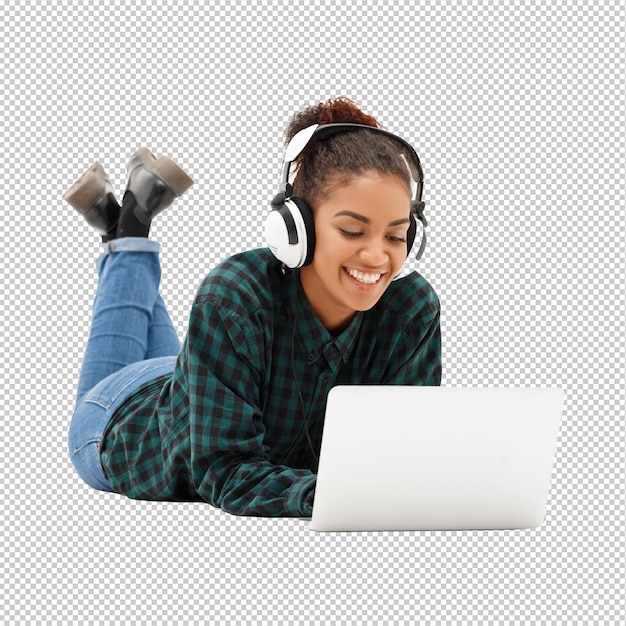 Portret van een jonge Afrikaanse vrouw met een laptop op wit