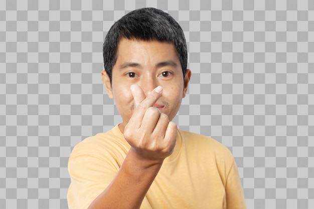 Portret van een jonge man met een mini-hartteken