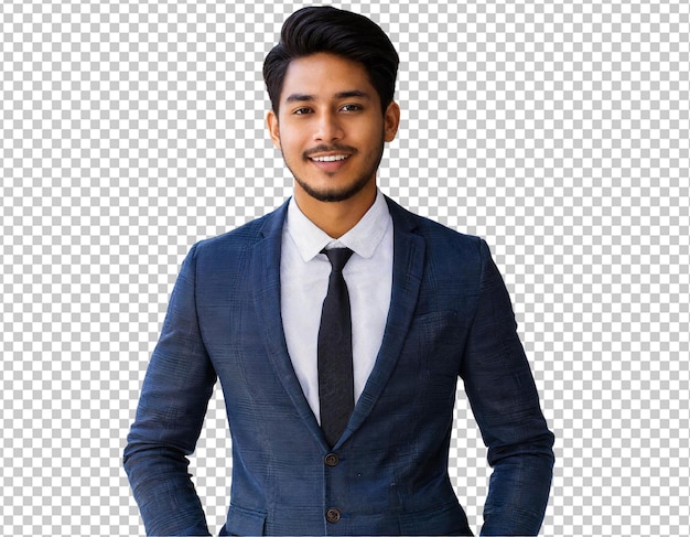 Portret van een jonge zakenman die lacht naar de camera terwijl hij staat