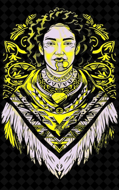 PSD portret van een maori-vrouw met een traditionele mantel en een groen levendig kleurontwerp png-collecties