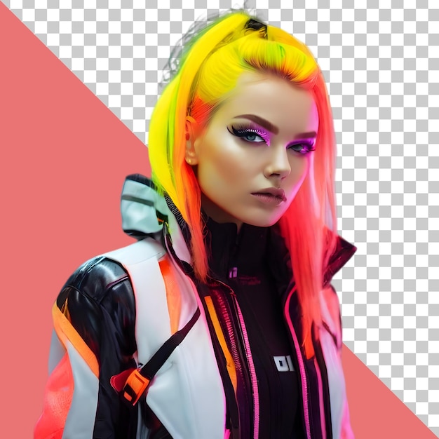 PSD portret van een mooi meisje in een futuristisch technopunk outfit