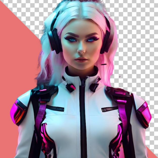 PSD portret van een mooi meisje in een futuristisch technopunk outfit