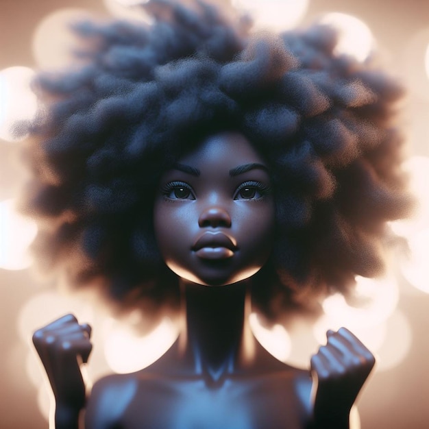 PSD portret van een mooie jonge zwarte vrouw met een glimlachend lachend gezicht met een trendy afro look tanden.