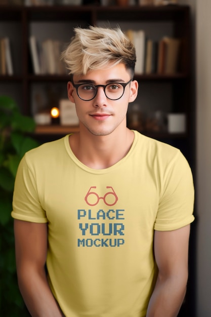 PSD portret van een persoon die een t-shirt van de geek pride dag draagt
