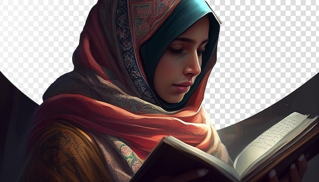 PSD portret van een vrouw met een hijab op een doorzichtige achtergrond