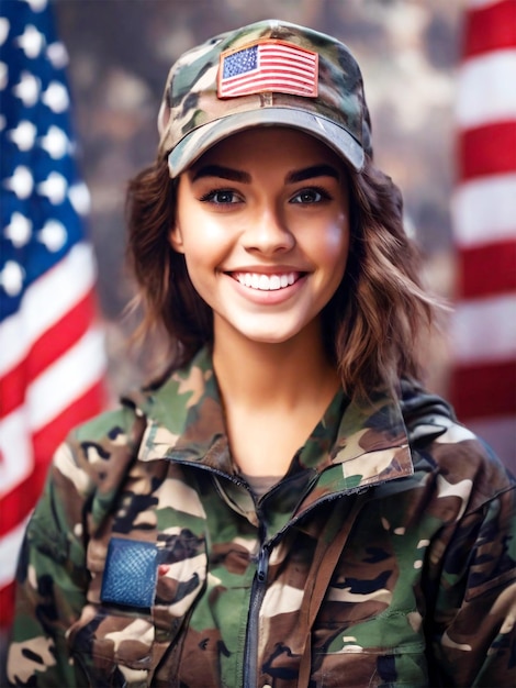 PSD portret van een vrouwelijke amerikaanse soldaat