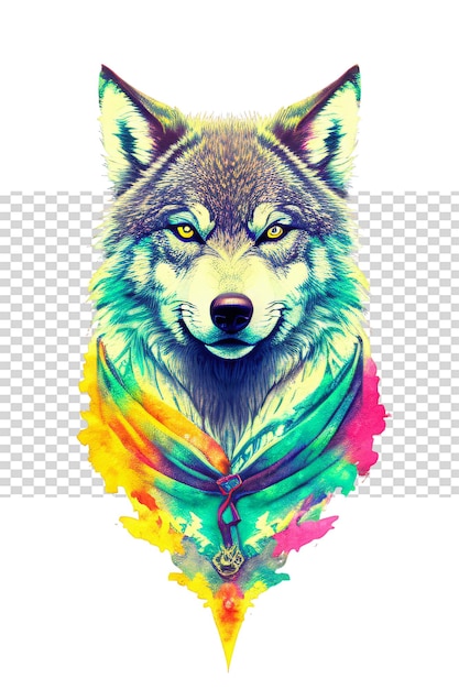 PSD portret van een wolf in een kleurrijke sjaal illustratie