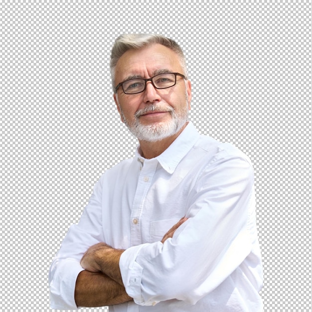 Portret van een zelfverzekerde oudere man in een wit hemd