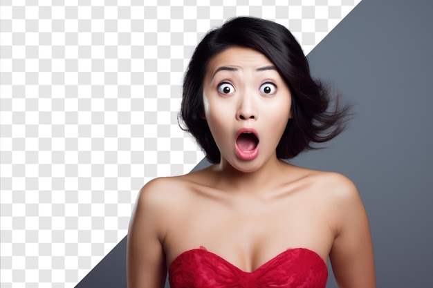 Portret van geschokt en verbaasd gezicht van een aziatische vrouw