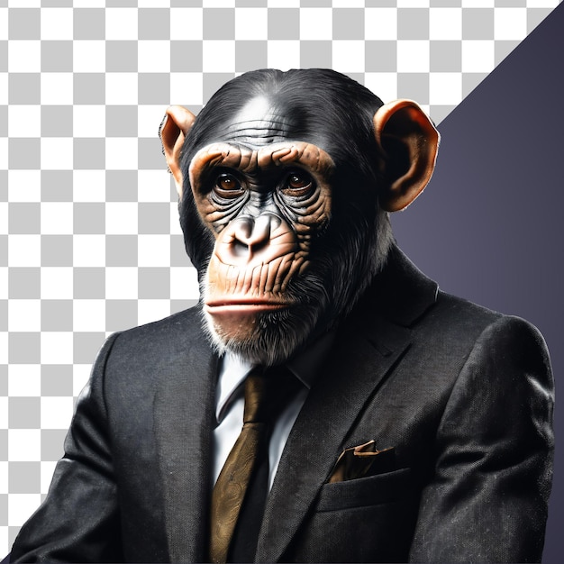 Portret van humanoïde antropomorfe chimpansee in een zakenpak geïsoleerd Transparant