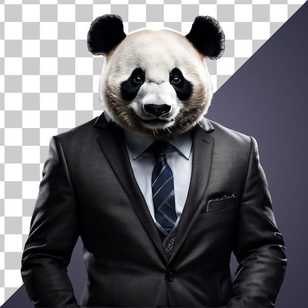 PSD portret van humanoïde antropomorfe panda in een zakenpak geïsoleerd transparant