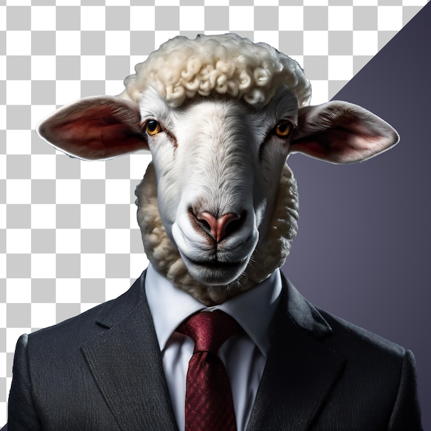 Portret van humanoïde antropomorfe schapen die een zakenmanpak dragen geïsoleerd transparant