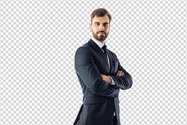portret van zakenman met gekruiste arm op witte geïsoleerde achtergrond