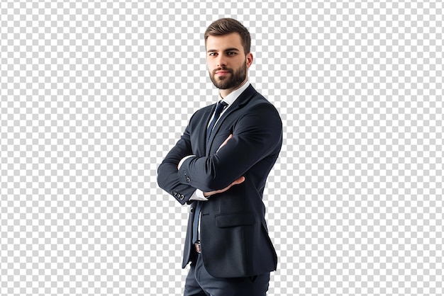 portret van zakenman met gekruiste arm op witte geïsoleerde achtergrond