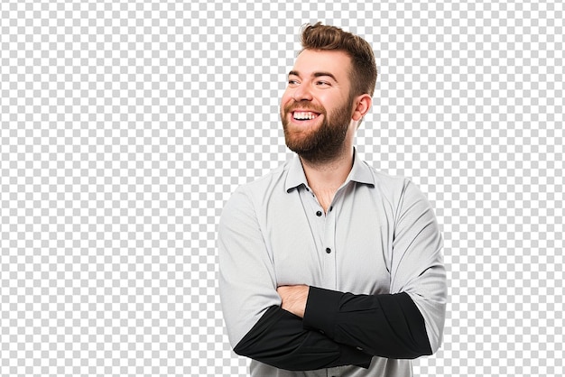 portret van zakenman met gekruiste arm op witte geïsoleerde achtergrond