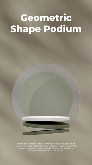 Portretlay-out van ronde glazen achtergrond 3D-renderingsjabloon mockup wit groen drijvend podium