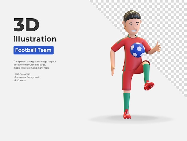 ポルトガル国民サッカー選手キャラクター男ジャグリングボール3dレンダリングイラスト