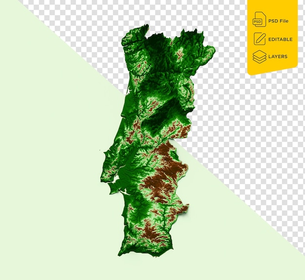 Portugal Topographic Map 3d Realistic Map Color On Pastel Green Background 3d Illustration