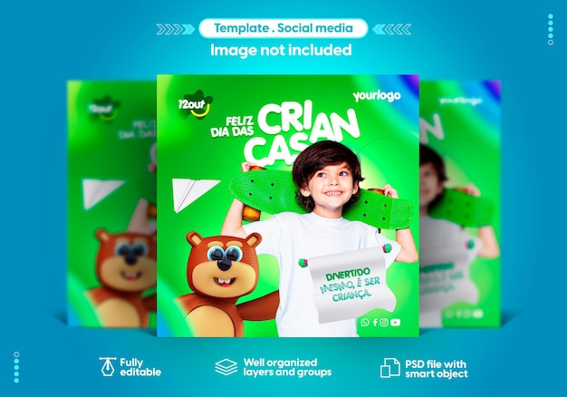ソーシャルメディアinstagram幸せな子供の日1210月ブラジルのポルトガル語テンプレート