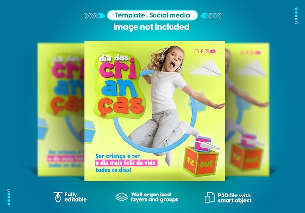 PSD portuguese template for social media instagram happy childrens day 12 october brazil