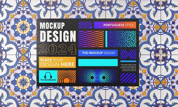 PSD portuguese tile wall mockup