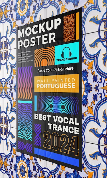 PSD portuguese tile wall mockup