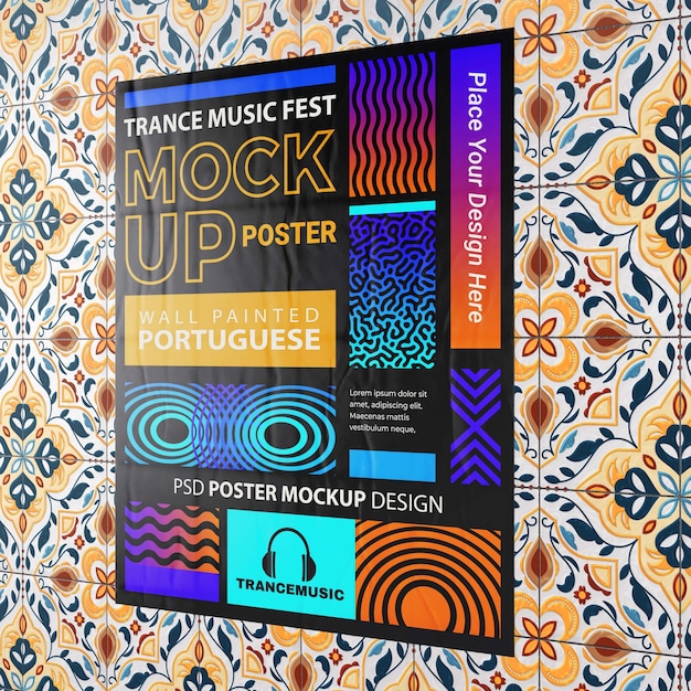 PSD portuguese tile wall mockup