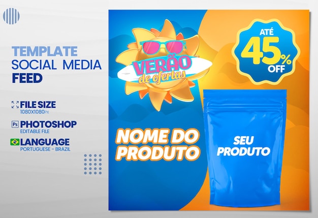 Post banner social media offerte estive spiaggia testo timbro 3d