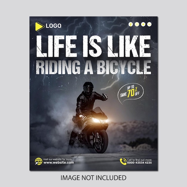 PSD design del modello di post instagram per social media in bici o moto