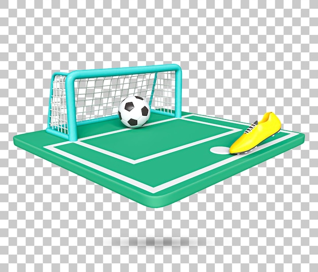 Post bramki piłki nożnej, piłka, buty piłkarskie 3d ikona. Realistyczna piłka, pasek bramkowy, ikona buta.