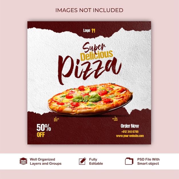 Post delicious pizza and food menu social media banner post psd template