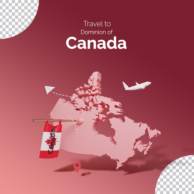 Дизайн поста и 3D карта Канады для путешествия в Канаду
