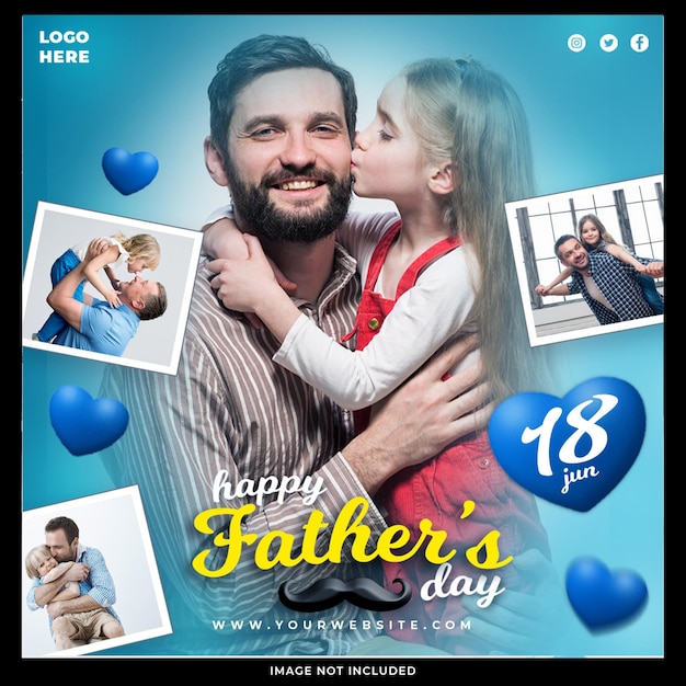 Post fathers day template design in portuguese feliz dia dos pais
