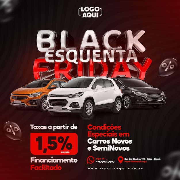 PSD post feed черная пятница на португальском языке 3d рендеринг для маркетинговой кампании в бразилии