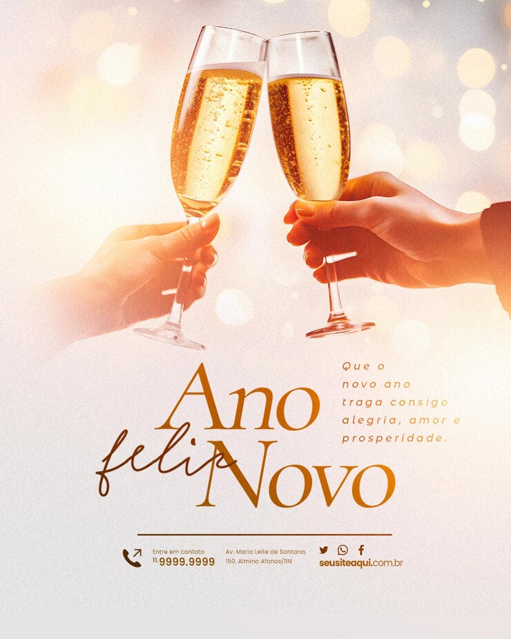 PSD post feed feliz ano novo 2024 dourado